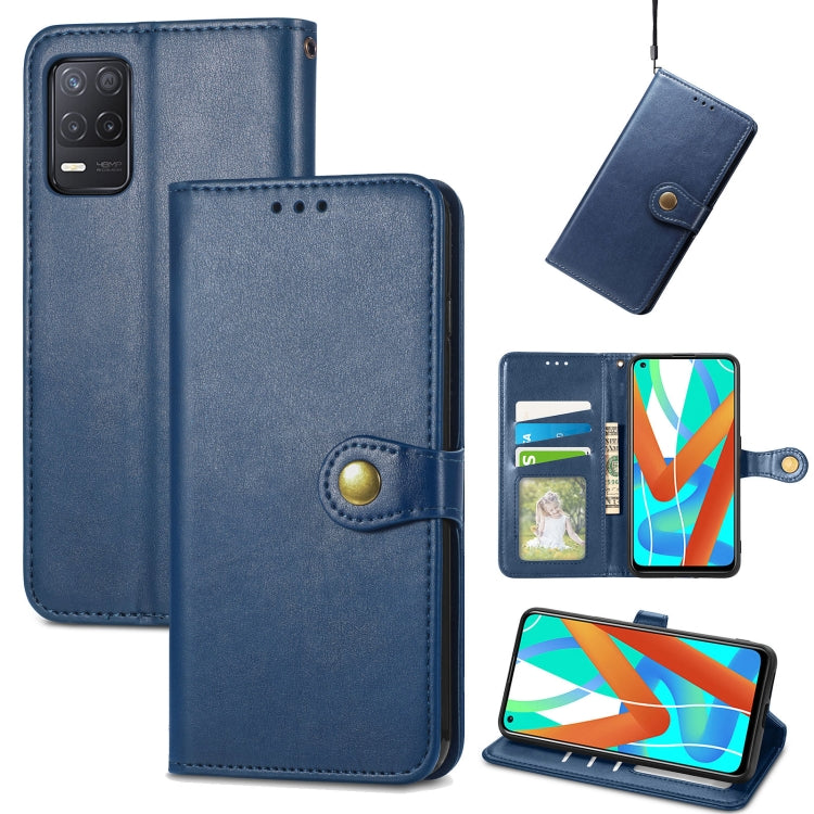 Solid Color Leather Buckle Phone Case with Lanyard & Photo Frame & Card Slot & Wallet & Stand Function, Compatible with OPPO Realme V13
