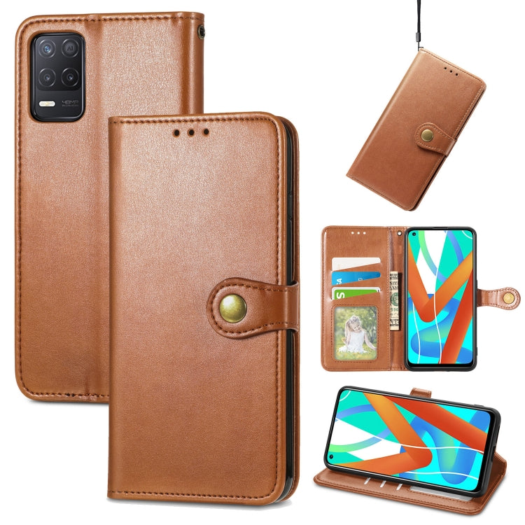 Solid Color Leather Buckle Phone Case with Lanyard & Photo Frame & Card Slot & Wallet & Stand Function, Compatible with OPPO Realme V13