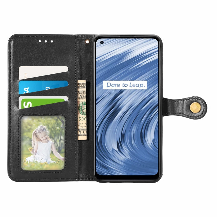 Solid Color Leather Buckle Phone Case with Lanyard & Photo Frame & Card Slot & Wallet & Stand Function, Compatible with OPPO Realme V15 5G