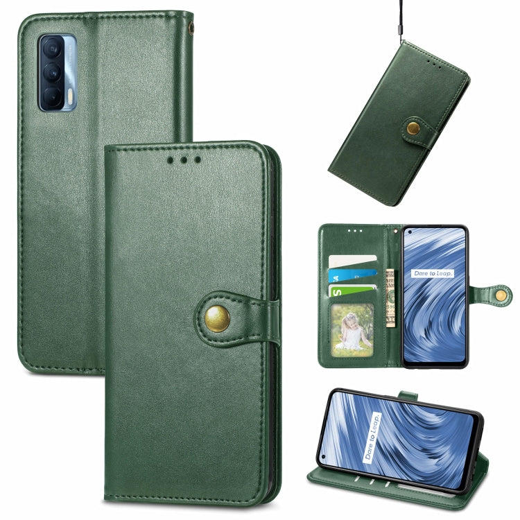 Solid Color Leather Buckle Phone Case with Lanyard & Photo Frame & Card Slot & Wallet & Stand Function, Compatible with OPPO Realme V15 5G