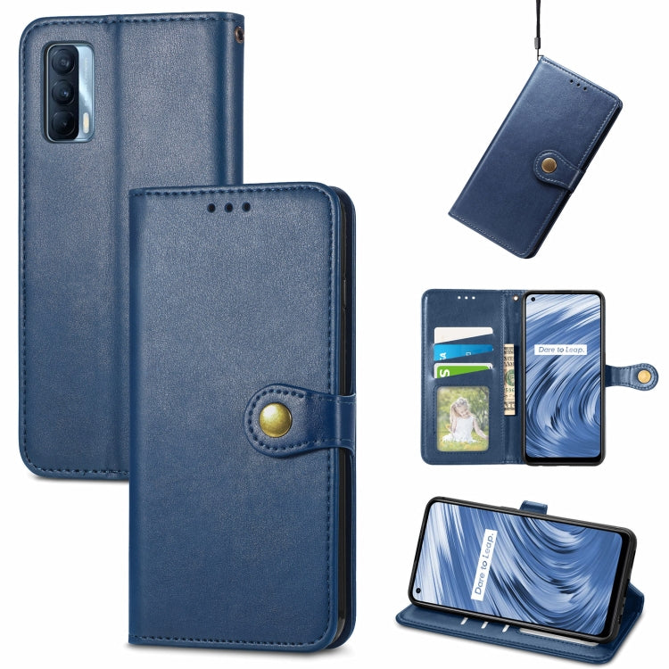 Solid Color Leather Buckle Phone Case with Lanyard & Photo Frame & Card Slot & Wallet & Stand Function, Compatible with OPPO Realme V15 5G