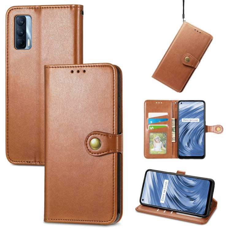 Solid Color Leather Buckle Phone Case with Lanyard & Photo Frame & Card Slot & Wallet & Stand Function, Compatible with OPPO Realme V15 5G