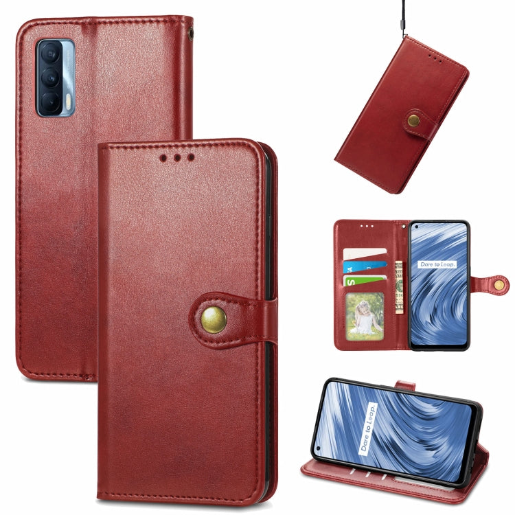 Solid Color Leather Buckle Phone Case with Lanyard & Photo Frame & Card Slot & Wallet & Stand Function, Compatible with OPPO Realme V15 5G