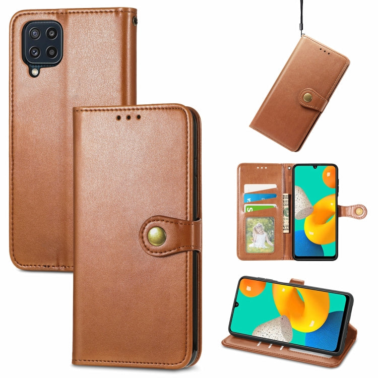 Solid Color Leather Buckle Phone Case with Lanyard & Photo Frame & Card Slot & Wallet & Stand Function, Compatible with Samsung Galaxy M32