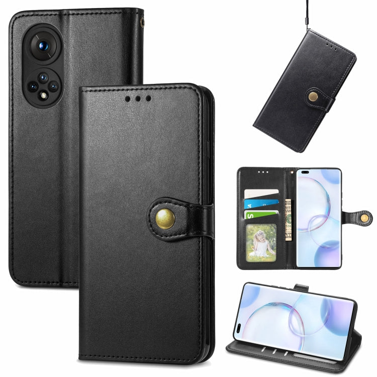 Solid Color Leather Buckle Phone Case with Lanyard & Photo Frame & Card Slot & Wallet & Stand Function, Compatible with Honor 50 Pro