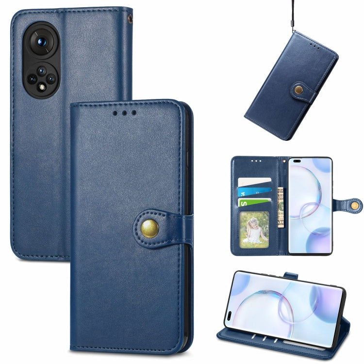 Solid Color Leather Buckle Phone Case with Lanyard & Photo Frame & Card Slot & Wallet & Stand Function, Compatible with Honor 50 Pro