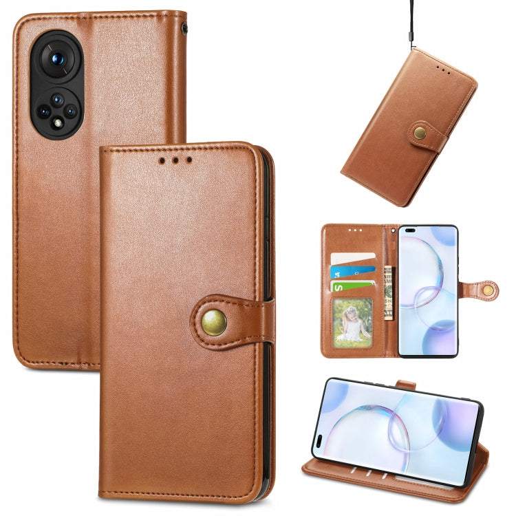 Solid Color Leather Buckle Phone Case with Lanyard & Photo Frame & Card Slot & Wallet & Stand Function, Compatible with Honor 50 Pro