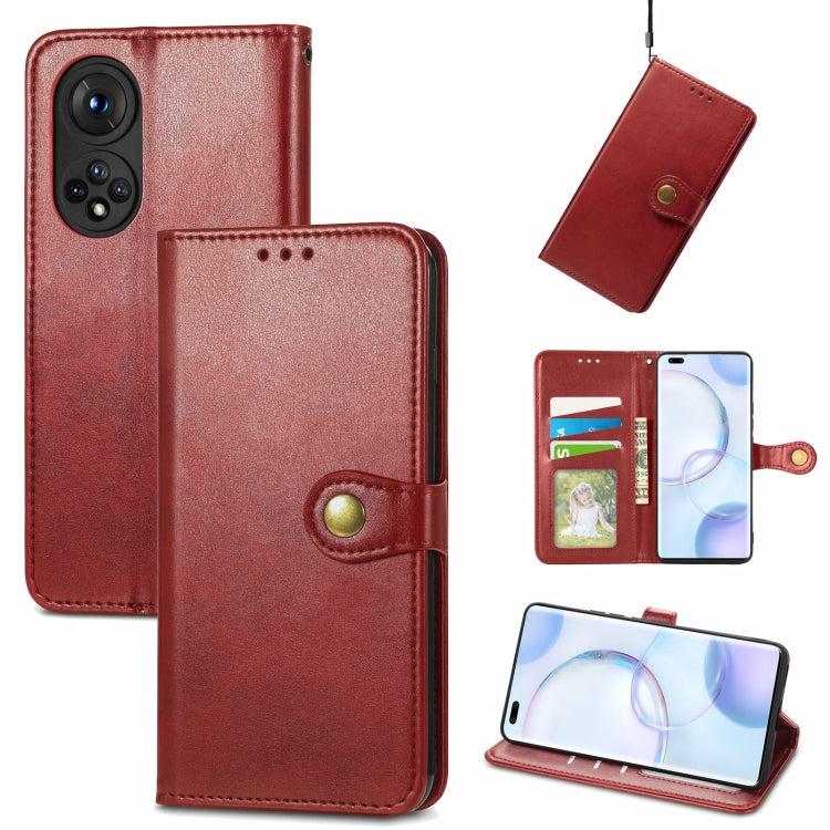 Solid Color Leather Buckle Phone Case with Lanyard & Photo Frame & Card Slot & Wallet & Stand Function, Compatible with Honor 50 Pro