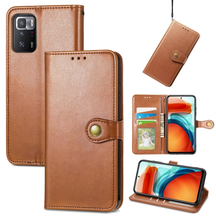 Solid Color Leather Buckle Phone Case with Lanyard & Photo Frame & Card Slot & Wallet & Stand Function, Compatible with Xiaomi Redmi Note 10 Pro 5G