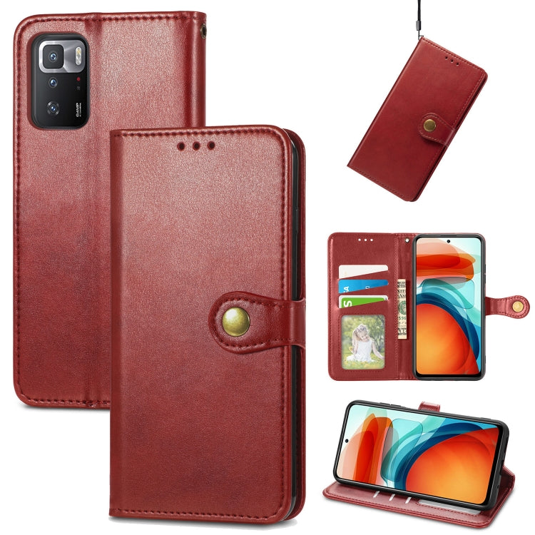 Solid Color Leather Buckle Phone Case with Lanyard & Photo Frame & Card Slot & Wallet & Stand Function, Compatible with Xiaomi Redmi Note 10 Pro 5G