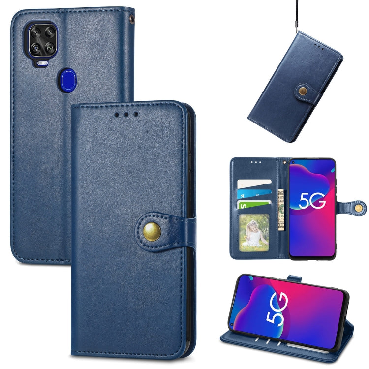Solid Color Leather Buckle Phone Case with Lanyard & Photo Frame & Card Slot & Wallet & Stand Function, Compatible with ZTE Axon 11 SE 5G