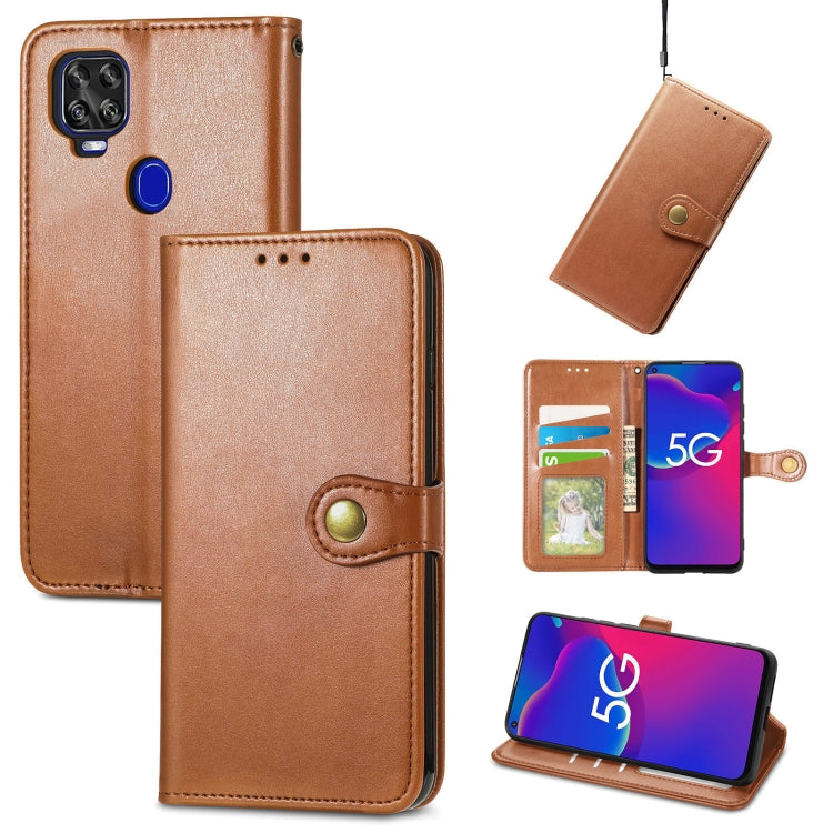 Solid Color Leather Buckle Phone Case with Lanyard & Photo Frame & Card Slot & Wallet & Stand Function, Compatible with ZTE Axon 11 SE 5G
