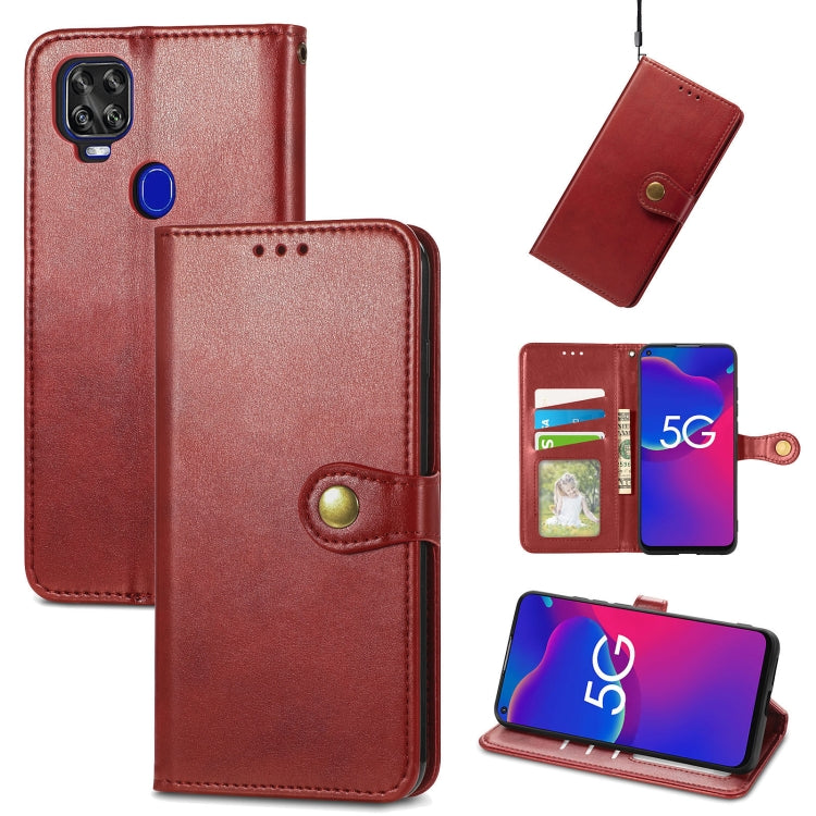 Solid Color Leather Buckle Phone Case with Lanyard & Photo Frame & Card Slot & Wallet & Stand Function, Compatible with ZTE Axon 11 SE 5G