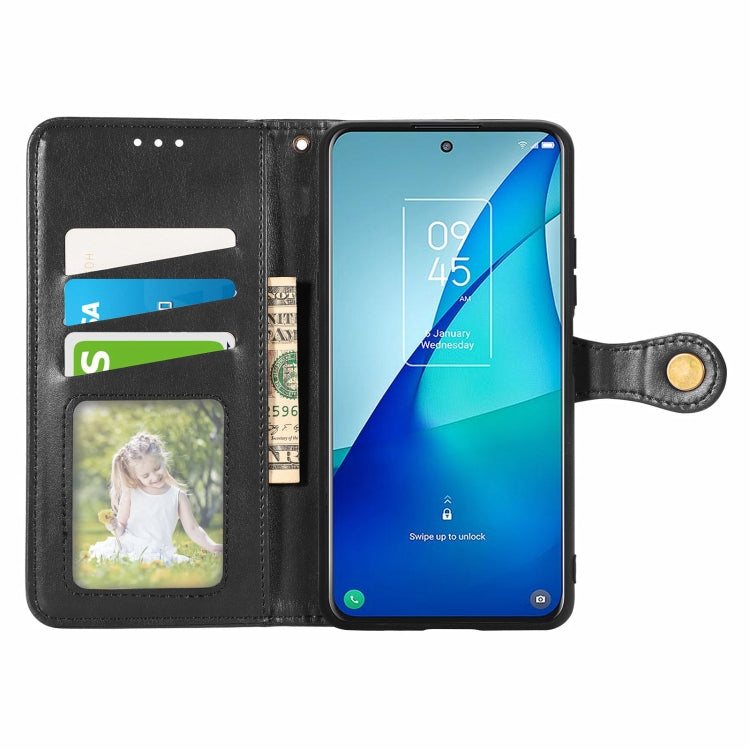 Solid Color Leather Buckle Phone Case with Lanyard & Photo Frame & Card Slot & Wallet & Stand Function, Compatible with TCL 20S