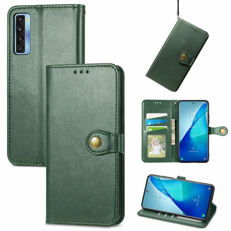 Solid Color Leather Buckle Phone Case with Lanyard & Photo Frame & Card Slot & Wallet & Stand Function, Compatible with TCL 20S