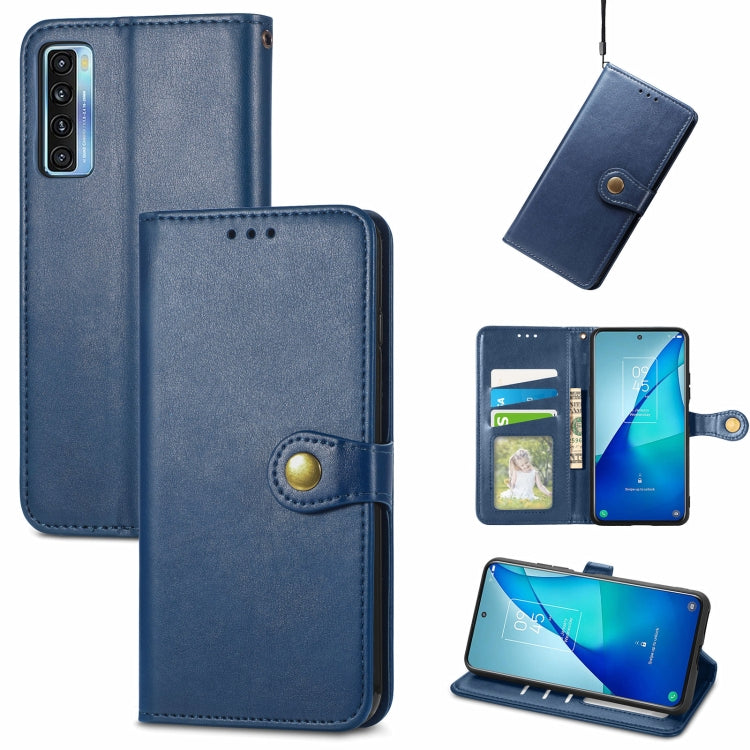 Solid Color Leather Buckle Phone Case with Lanyard & Photo Frame & Card Slot & Wallet & Stand Function, Compatible with TCL 20S