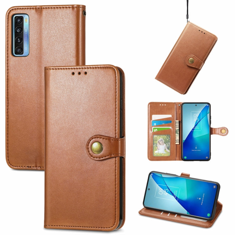 Solid Color Leather Buckle Phone Case with Lanyard & Photo Frame & Card Slot & Wallet & Stand Function, Compatible with TCL 20S