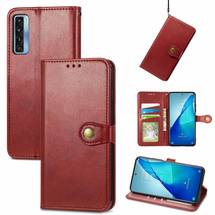Solid Color Leather Buckle Phone Case with Lanyard & Photo Frame & Card Slot & Wallet & Stand Function, Compatible with TCL 20S