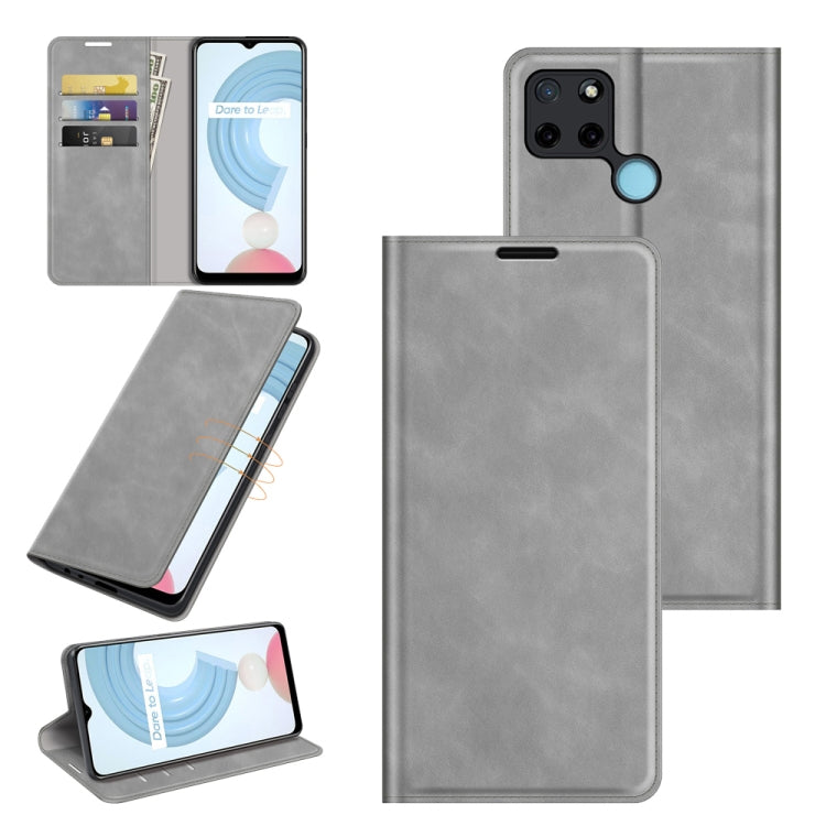 For OPPO Realme C21Y Retro-skin Business Magnetic Suction Leather Case with Holder & Card Slots & Wallet