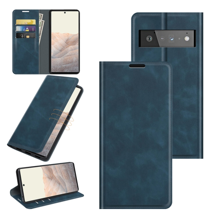 For Google Pixel 6 Pro Retro-skin Business Magnetic Suction Leather Case with Holder & Card Slots & Wallet