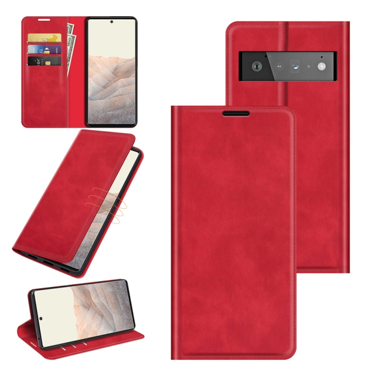 For Google Pixel 6 Pro Retro-skin Business Magnetic Suction Leather Case with Holder & Card Slots & Wallet