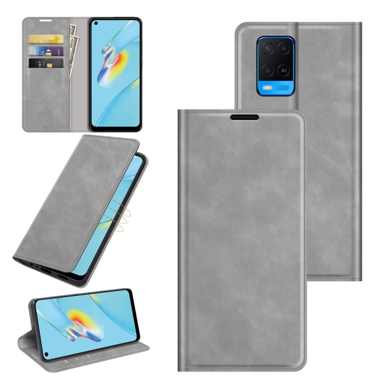 For OPPO A54 4G Retro-skin Business Magnetic Suction Leather Case with Holder & Card Slots & Wallet