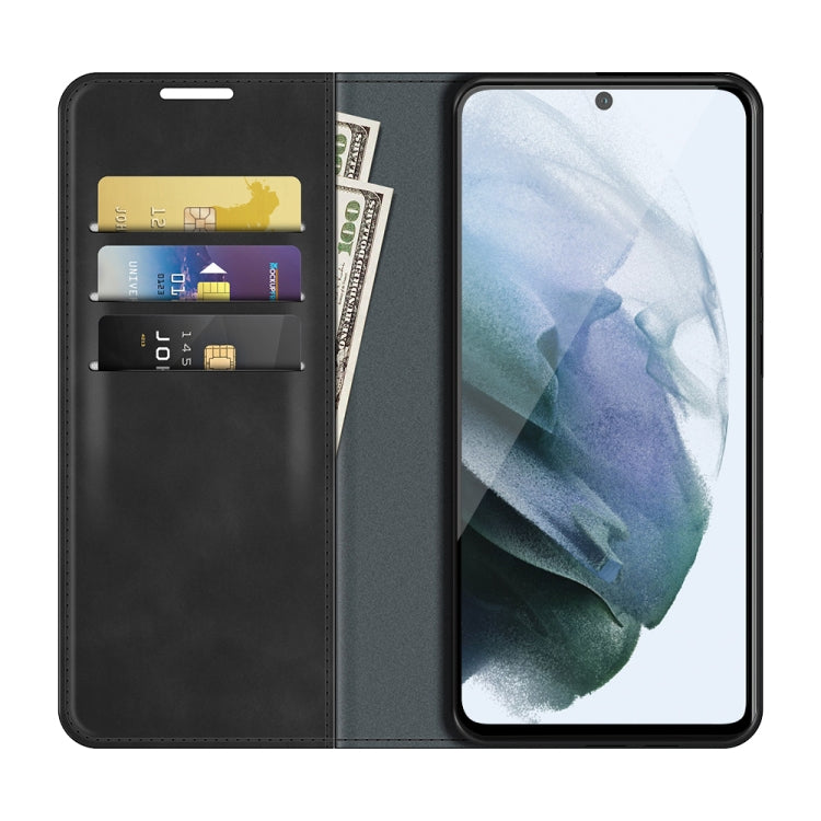 For Samsung Galaxy S21 FE Retro-skin Business Magnetic Suction Leather Case with Holder & Card Slots & Wallet