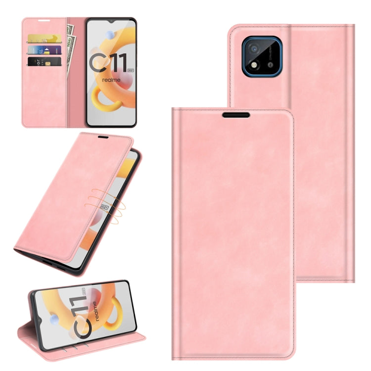 For OPPO Realme C11 2021 Retro-skin Business Magnetic Suction Leather Case with Holder & Card Slots & Wallet