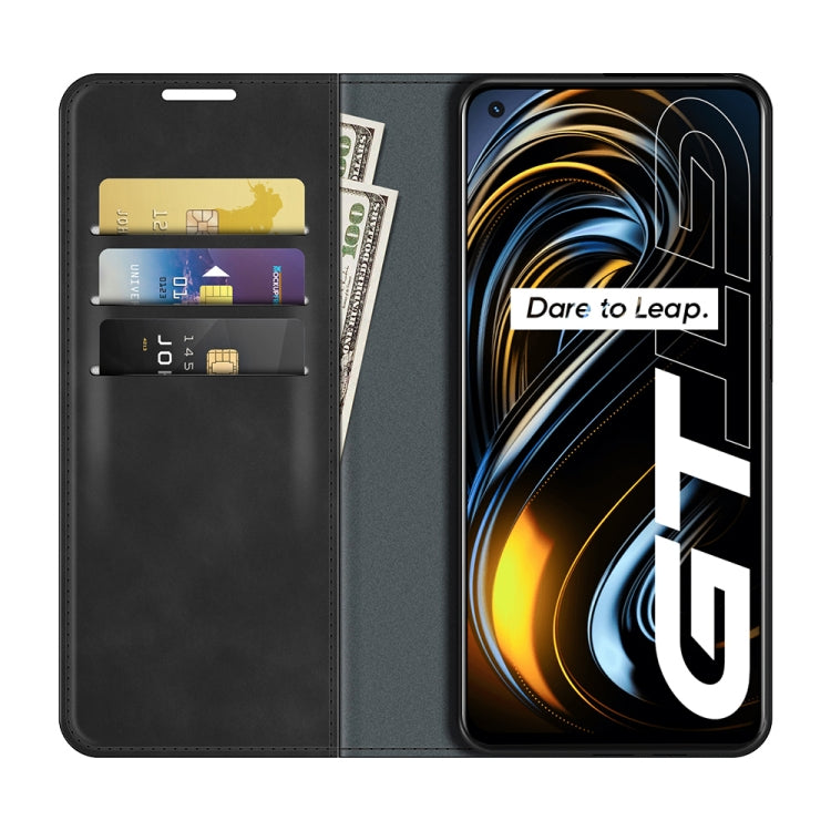 For OPPO Realme GT 5G / Realme Q3 Pro 5G Retro-skin Business Magnetic Suction Leather Case with Holder & Card Slots & Wallet