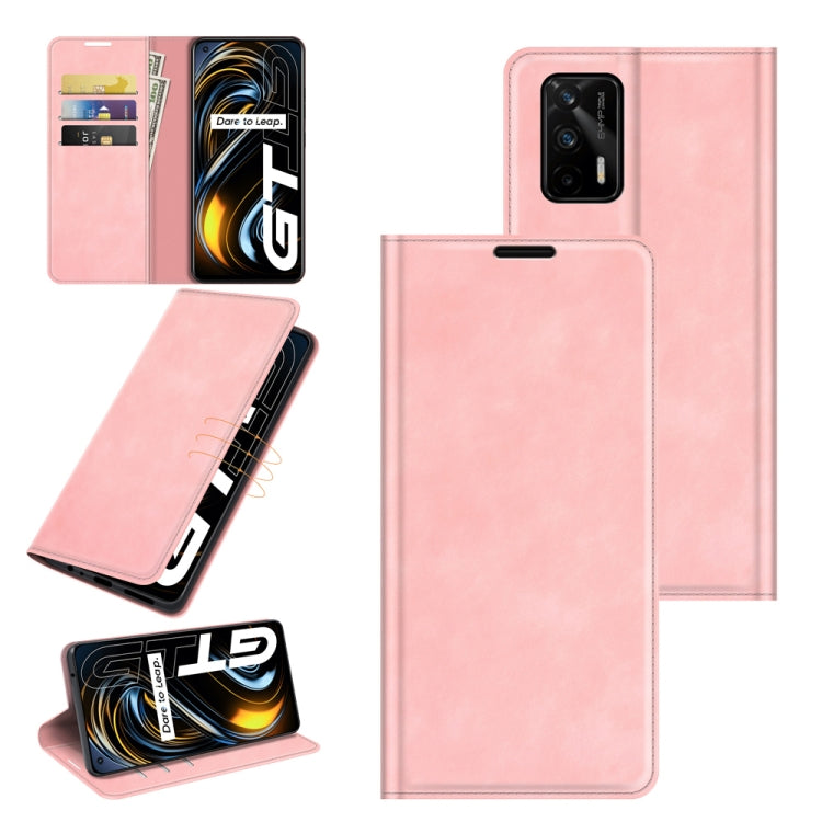 For OPPO Realme GT 5G / Realme Q3 Pro 5G Retro-skin Business Magnetic Suction Leather Case with Holder & Card Slots & Wallet