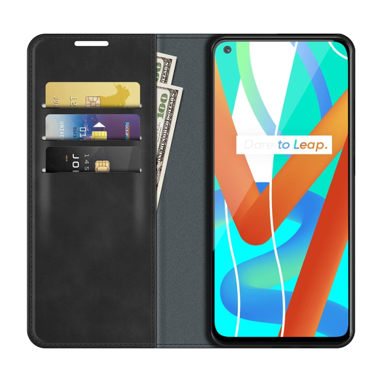 For OPPO Realme V13 5G / Realme 8 5G / Q3i 5G / Q3 5G Retro-skin Business Magnetic Suction Leather Case with Holder & Card Slots & Wallet