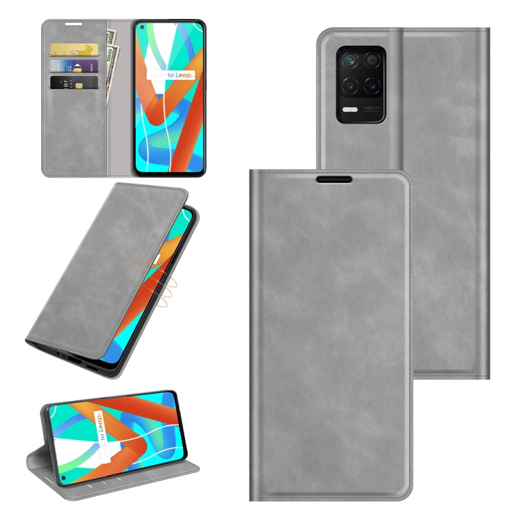 For OPPO Realme V13 5G / Realme 8 5G / Q3i 5G / Q3 5G Retro-skin Business Magnetic Suction Leather Case with Holder & Card Slots & Wallet