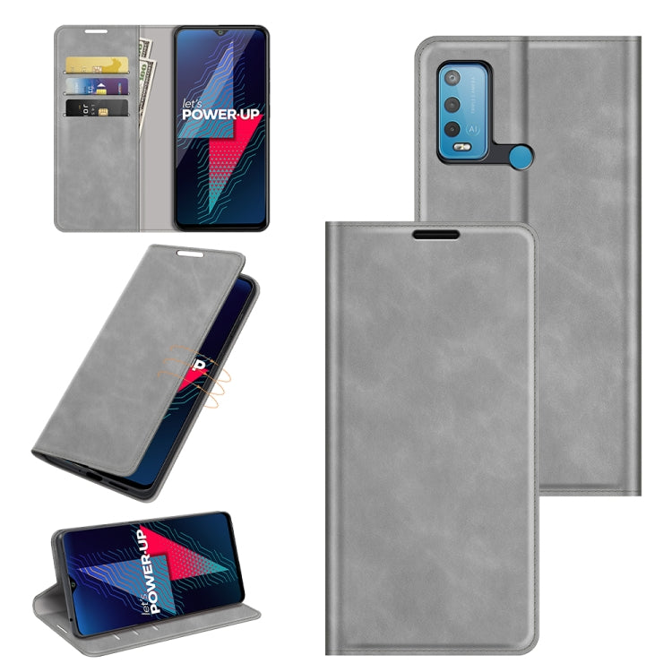 For wiko Power U30 Retro-skin Business Magnetic Suction Leather Case with Holder & Card Slots & Wallet