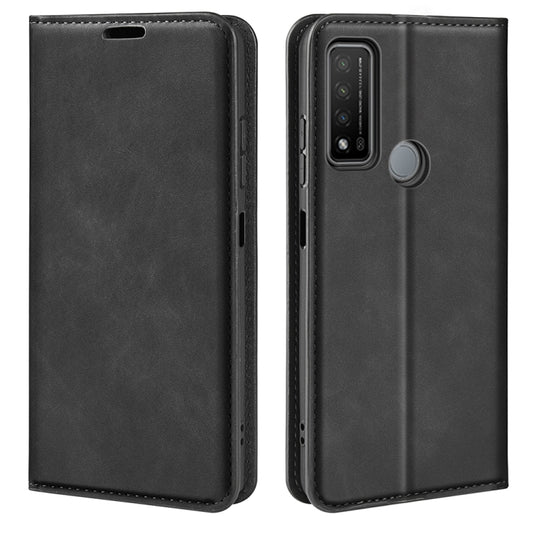 For TCL 20 R 5G Retro-skin Business Magnetic Suction Phone Leather Case with Holder & Card Slots & Wallet