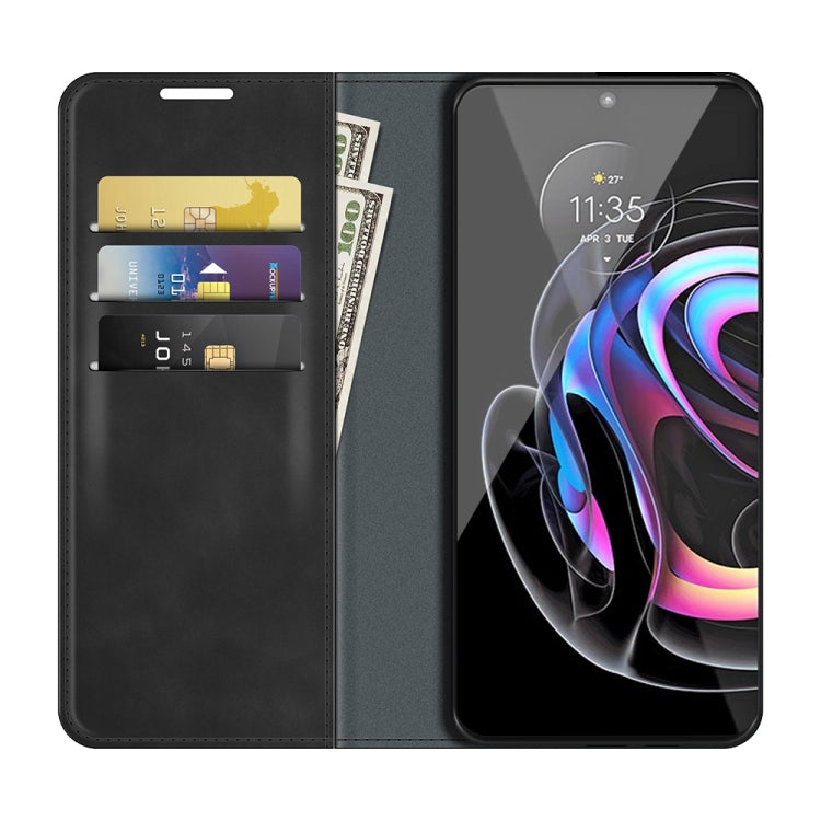 For Motorola Edge 20 lite Retro-skin Business Magnetic Suction Phone Leather Case with Holder & Card Slots & Wallet