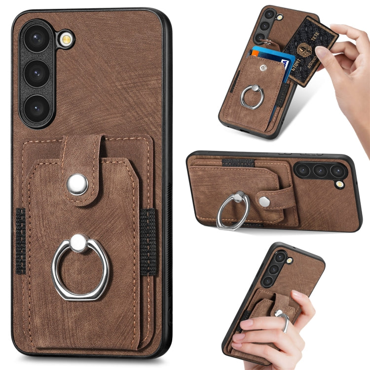 Retro Skin-feel Ring Card Wallet Phone Case, For Samsung Galaxy S21 Ultra 5G