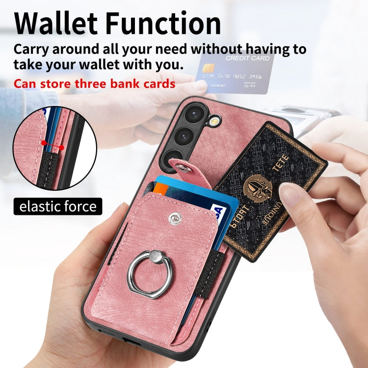 Retro Skin-feel Ring Card Wallet Phone Case, For Samsung Galaxy S22 Ultra 5G