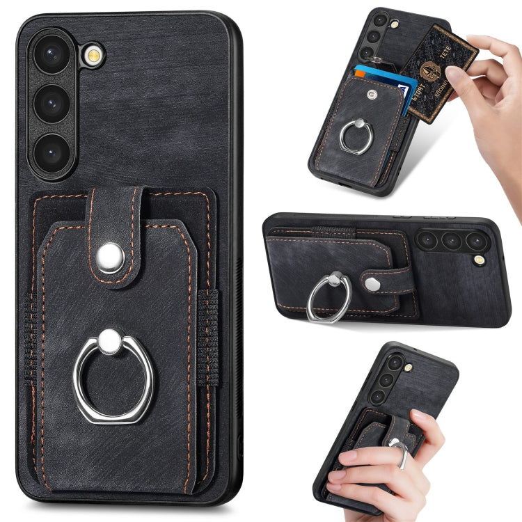 Retro Skin-feel Ring Card Wallet Phone Case, For Samsung Galaxy S22 Ultra 5G