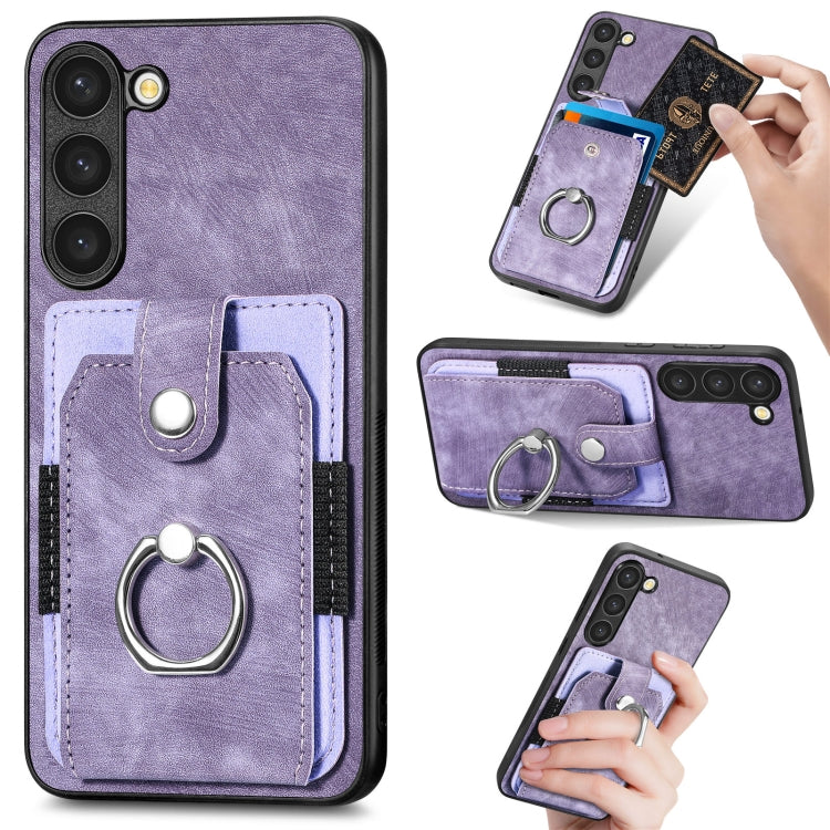 Retro Skin-feel Ring Card Wallet Phone Case, For Samsung Galaxy S22 Ultra 5G