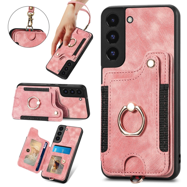 Retro Skin-feel Ring Multi-card Wallet Phone Case, For Samsung Galaxy S22+ 5G