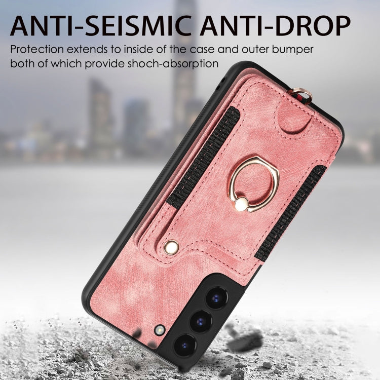 Retro Skin-feel Ring Multi-card Wallet Phone Case, For Samsung Galaxy S22+ 5G