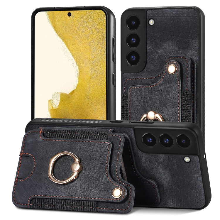 Retro Skin-feel Ring Multi-card Wallet Phone Case, For Samsung Galaxy S22+ 5G