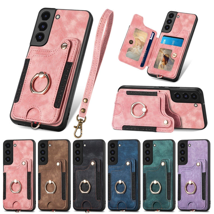 Retro Skin-feel Ring Multi-card Wallet Phone Case, For Samsung Galaxy S22+ 5G
