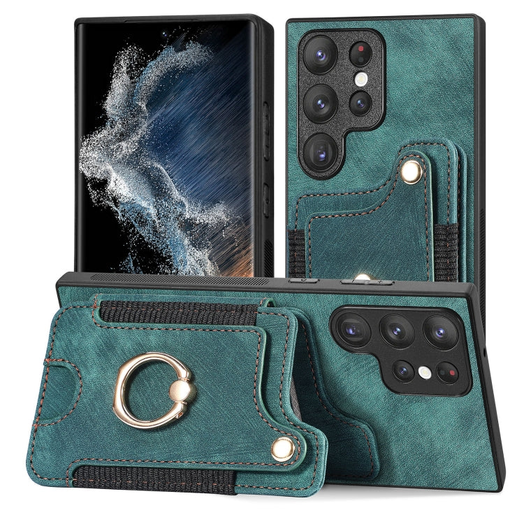 Retro Skin-feel Ring Multi-card Wallet Phone Case, For Samsung Galaxy S22 Ultra 5G