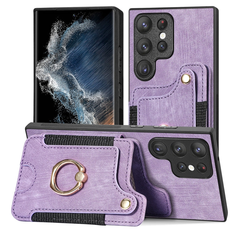 Retro Skin-feel Ring Multi-card Wallet Phone Case, For Samsung Galaxy S22 Ultra 5G