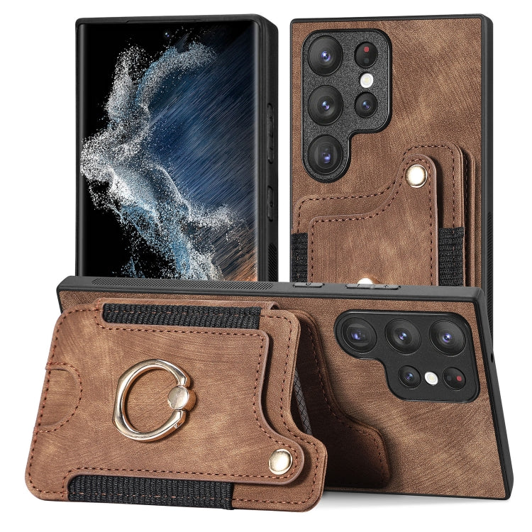 Retro Skin-feel Ring Multi-card Wallet Phone Case, For Samsung Galaxy S22 Ultra 5G