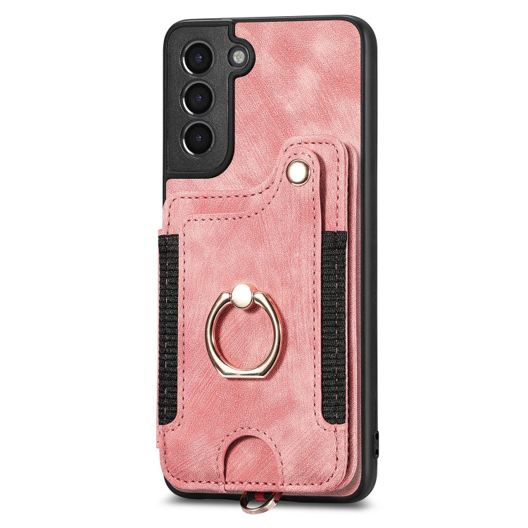 Retro Skin-feel Ring Multi-card Wallet Phone Case, For Samsung Galaxy S21 5G