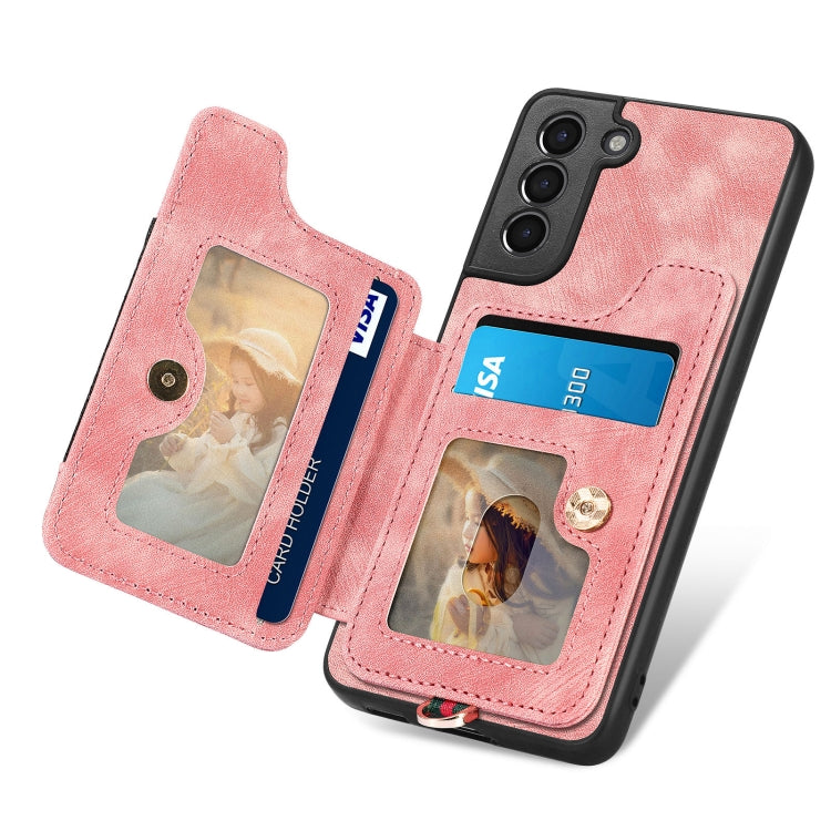 Retro Skin-feel Ring Multi-card Wallet Phone Case, For Samsung Galaxy S21 5G