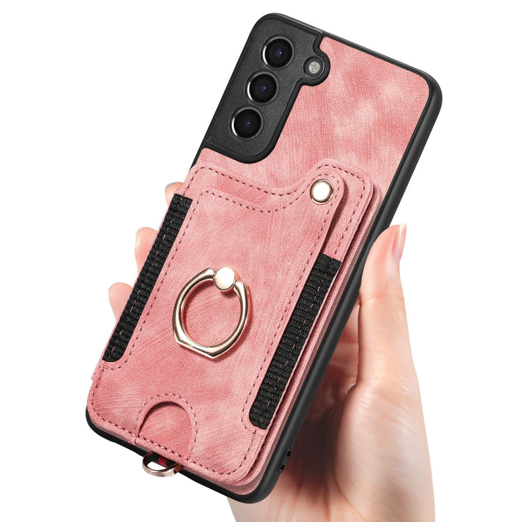 Retro Skin-feel Ring Multi-card Wallet Phone Case, For Samsung Galaxy S21 5G