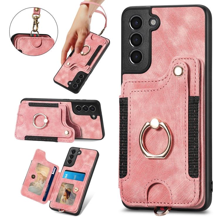 Retro Skin-feel Ring Multi-card Wallet Phone Case, For Samsung Galaxy S21 5G
